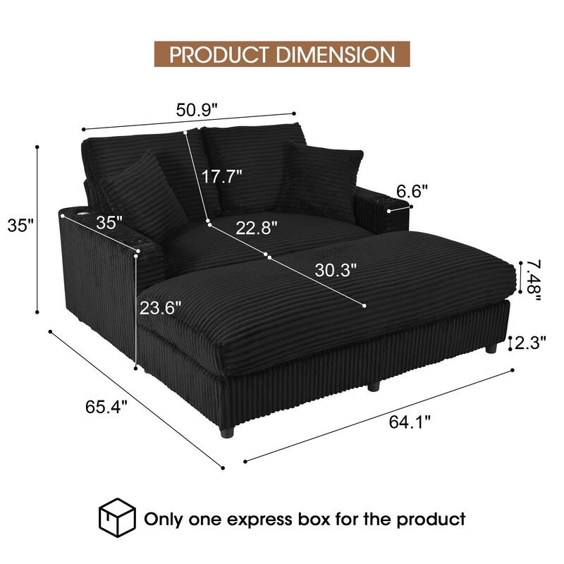 GDFStudio - Polyester 50.9" Loveseat Chaise with Cup Holders