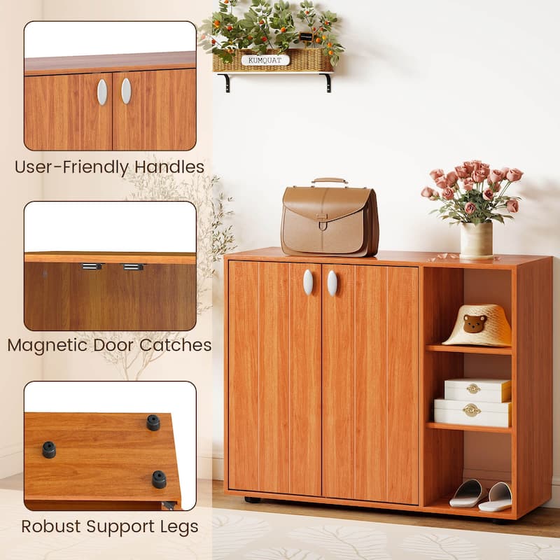 Costway 3-Tier Wooden Shoe Storage Organizer with Doors & 3-Level - See Details
