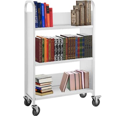 VEVOR Book Cart Library Cart 200lb Capacity with L-Shaped Shelves in White - 30x14x45in