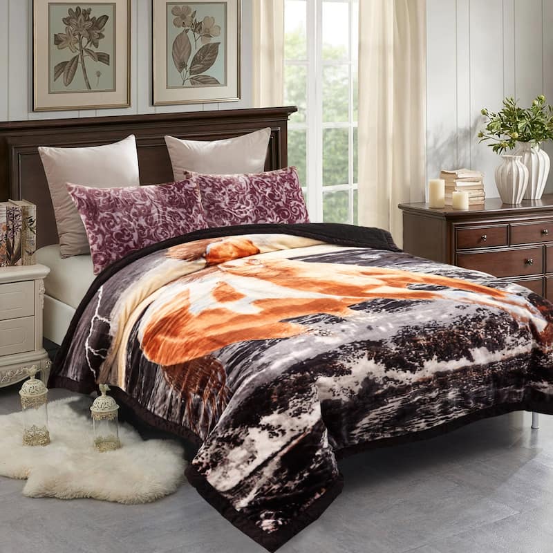 Ultra Plush Printed 3-piece Sherpa Borrego Comforter Set - Horse