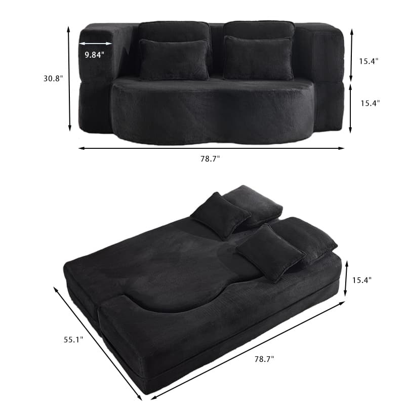 Folding Plush Futon Loveseat Couch Converts into Sleeper Sofa Bed or Yoga Mattress, High-Density Foam Queen Size Floor Bed
