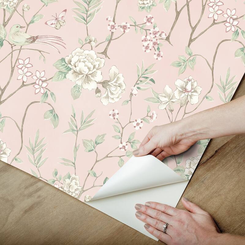 NuWallpaper Chinoiserie Garden Pink Peel and Stick Wallpaper
