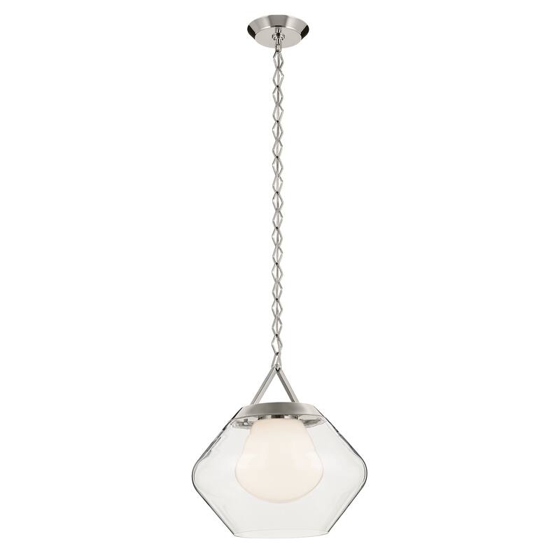 Kichler Lighting Nella 16 Inch 1 Light Pendant with Clear Outer Glass with Opal Interior Glass in Polished Nickel - 12