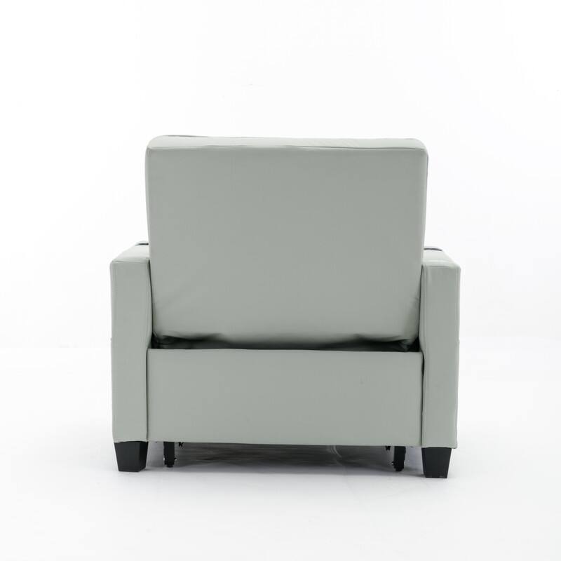 3-in-1 Convertible Sofa Chair,Pull Out Sleeper Chair with USB Ports and Cup Holders（Leather）