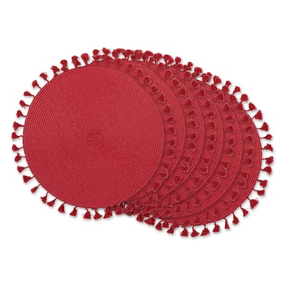 DII Nautical Blue Round Fringed Placemat Set/6