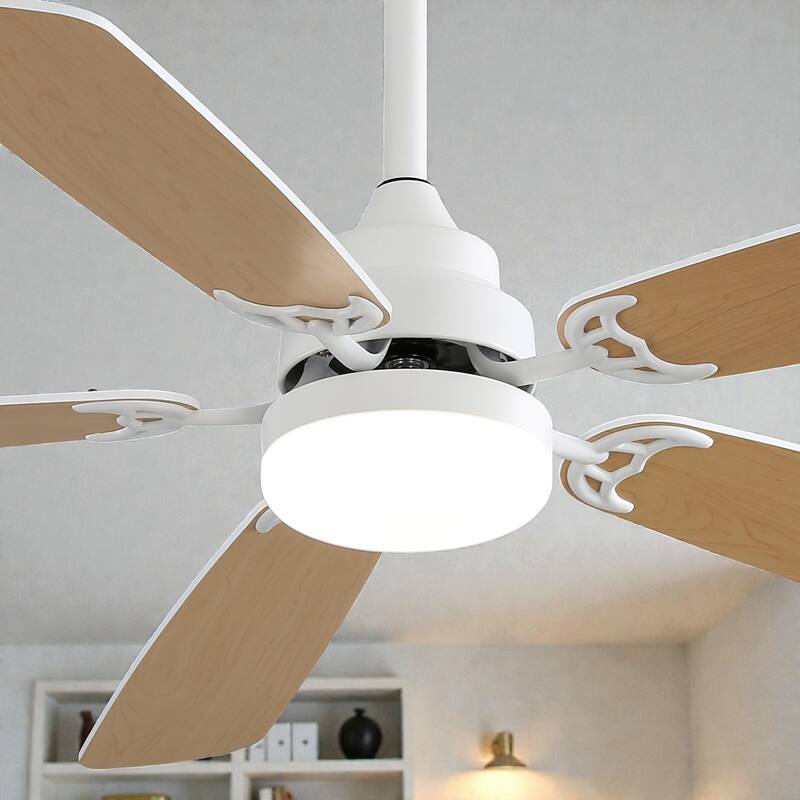 52 Inch Indoor Ceiling Fan with LED Light, 6-Speed Quiet DC Motor, 5 Blades, Dual-Color Design, Remote Control