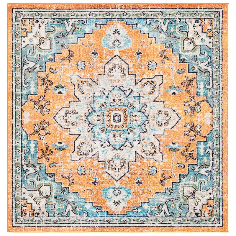 SAFAVIEH Madison Katelijne Boho Medallion Distressed Area Rug - 8' Square - Orange/Teal