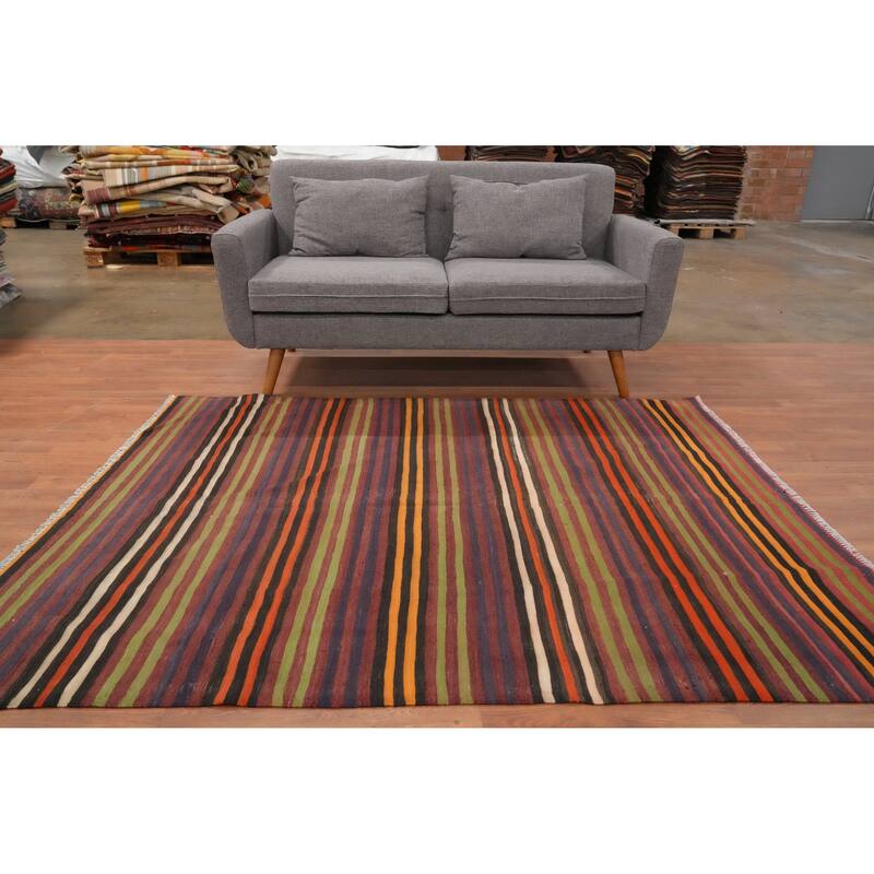 Hand Woven Oriental 100% Wool Carpet Southwestern Geometric Multi-Colored Kilim Area Rug - 6' 6'' X 5' 4''