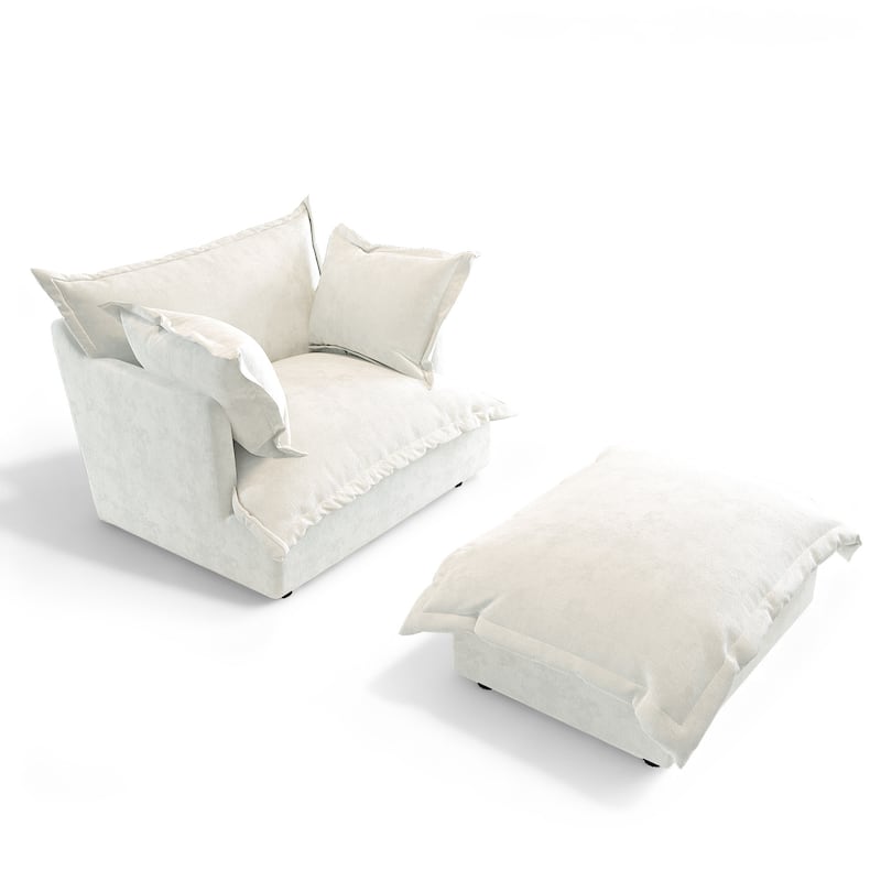 39"W Oversized Chenille Comfy Cloud Chaise Lounge with Ottoman