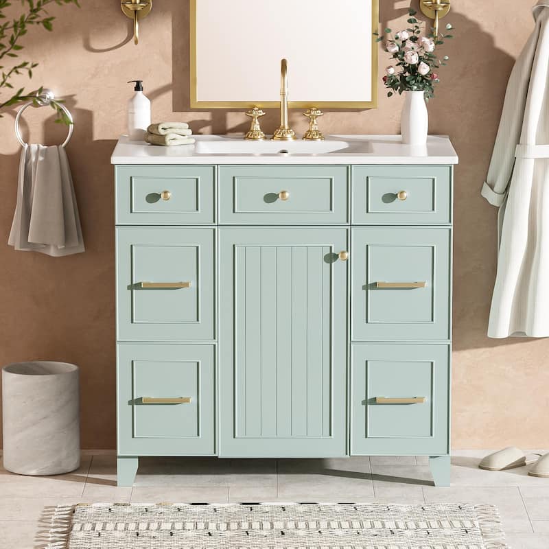 GDFStudio - Zyra Wood 36" Bathroom Vanity with Drawers, Adjustable Shelf and Soft-Close Door