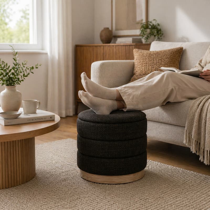 Aria Home Modern Cylinder Ottoman with Hidden Storage Upholstery Seat
