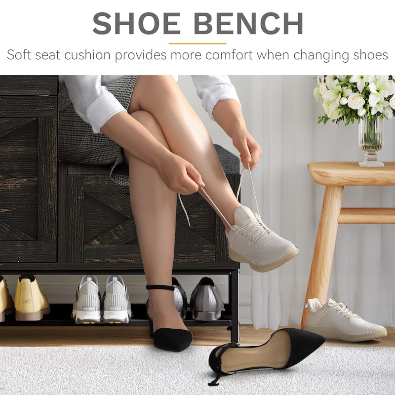 Moasis Farmhouse Shoe Storage Cabinet with 2 Flip Drawers for 16 Pairs Entryway Shoe Storage with Shoe Bench