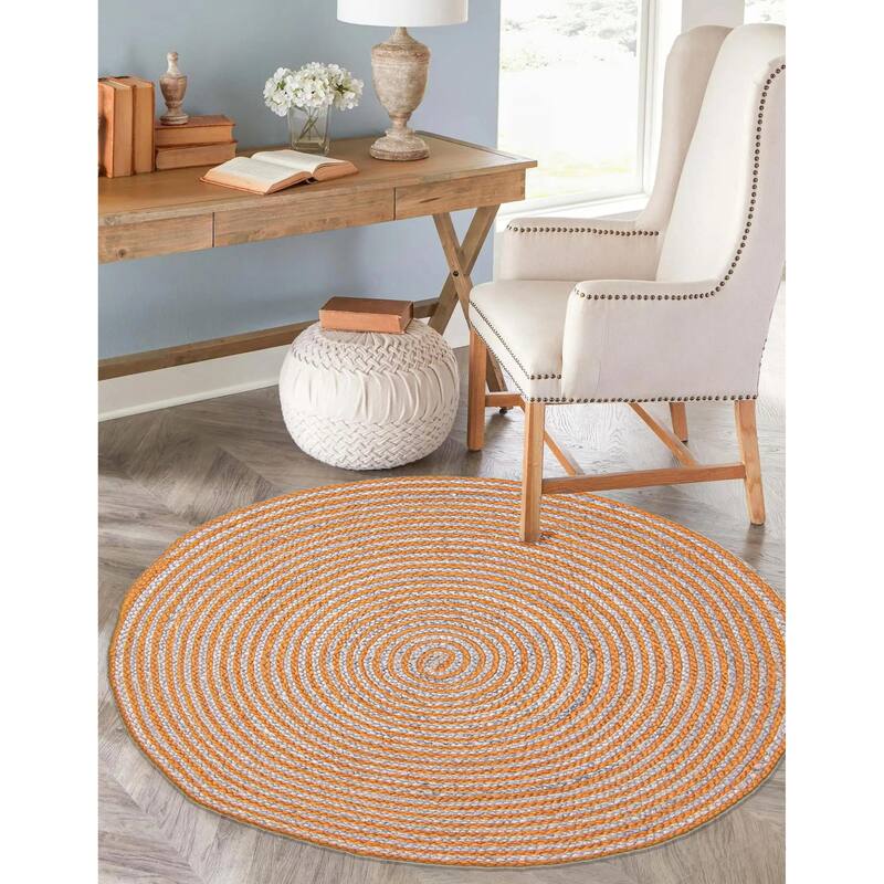 ECARPETGALLERY Braided Weave Palas Denizli Copper Jute Rug - 3'0 x 3'0