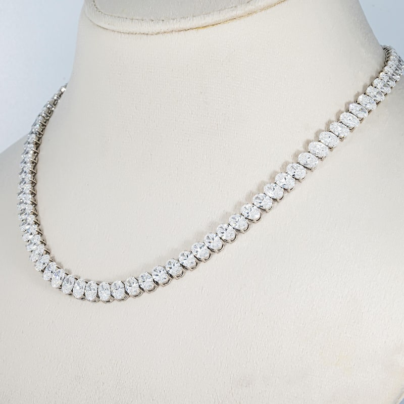 House Of Leon 14K White Gold Oval Cut Diamond Tennis Chain 39.98ct