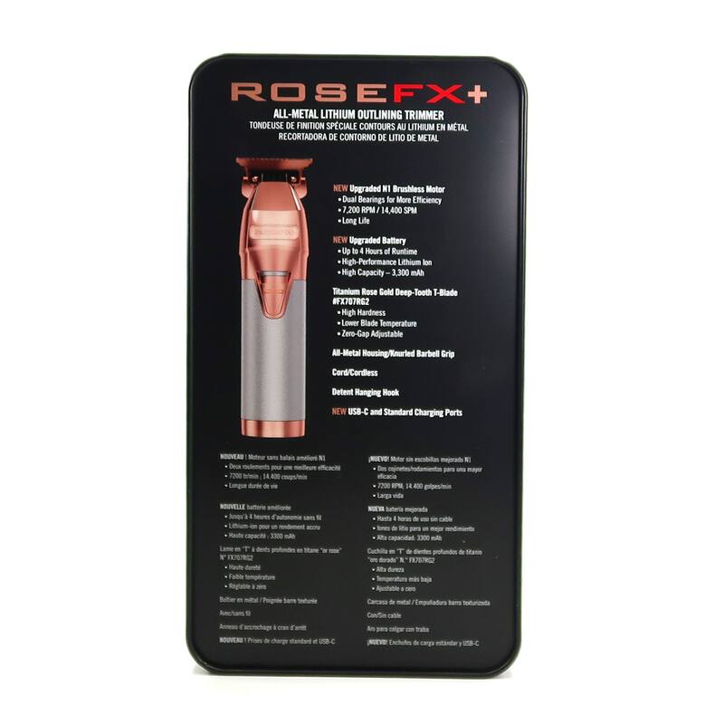 BaByliss Pro ROSEFX+ Cord/Cordless Lithium Outlining Trimmer Rose Gold FX787NRG + FX707RG2 Replacement Deep Tooth T-Blade 2.0MM