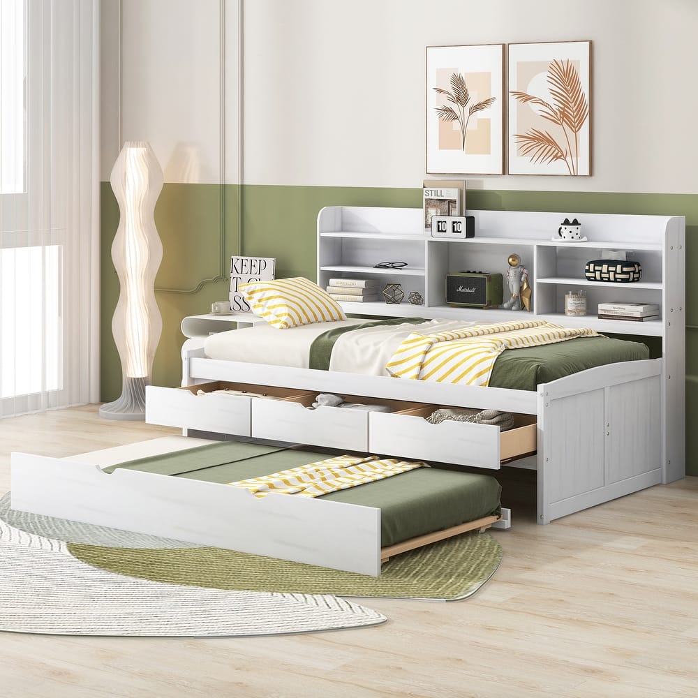 Captain Bed Platform Bed Daybed Frame with 3 Drawers and Trundle