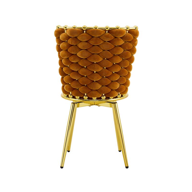 Set Of 2, Modern Luxury Velvet Woven Decorative Dining Chairs, Equipped With Gold Metal Legs And Cushioned Seats