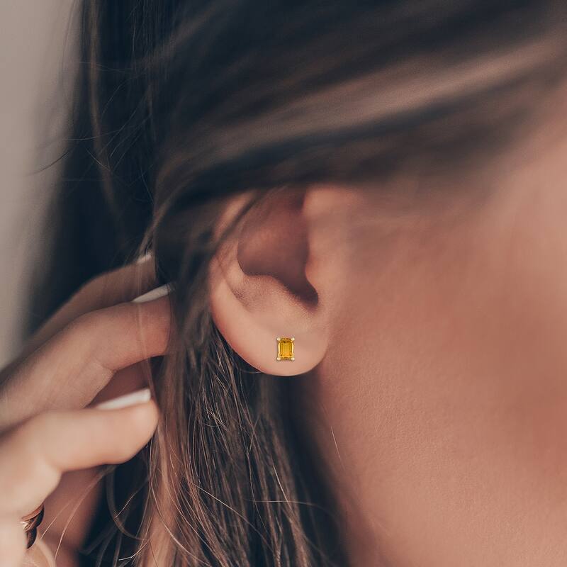 Marquee 14K Yellow Gold 7x5MM Emerald Shaped Citrine Earrings