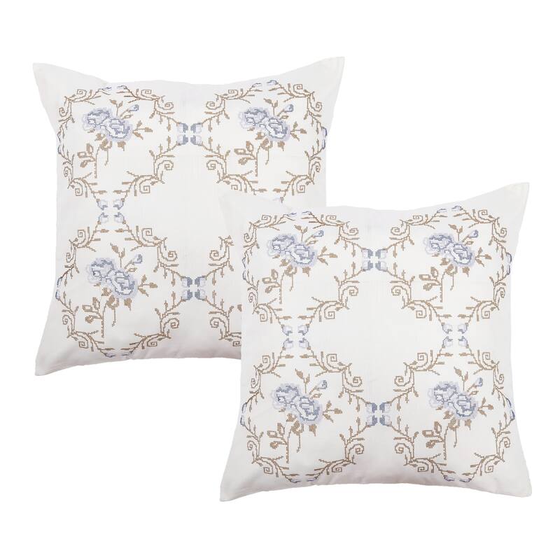 Canvas Pillow Shells with Rose Embellishments (Set of 2), NO INSERT