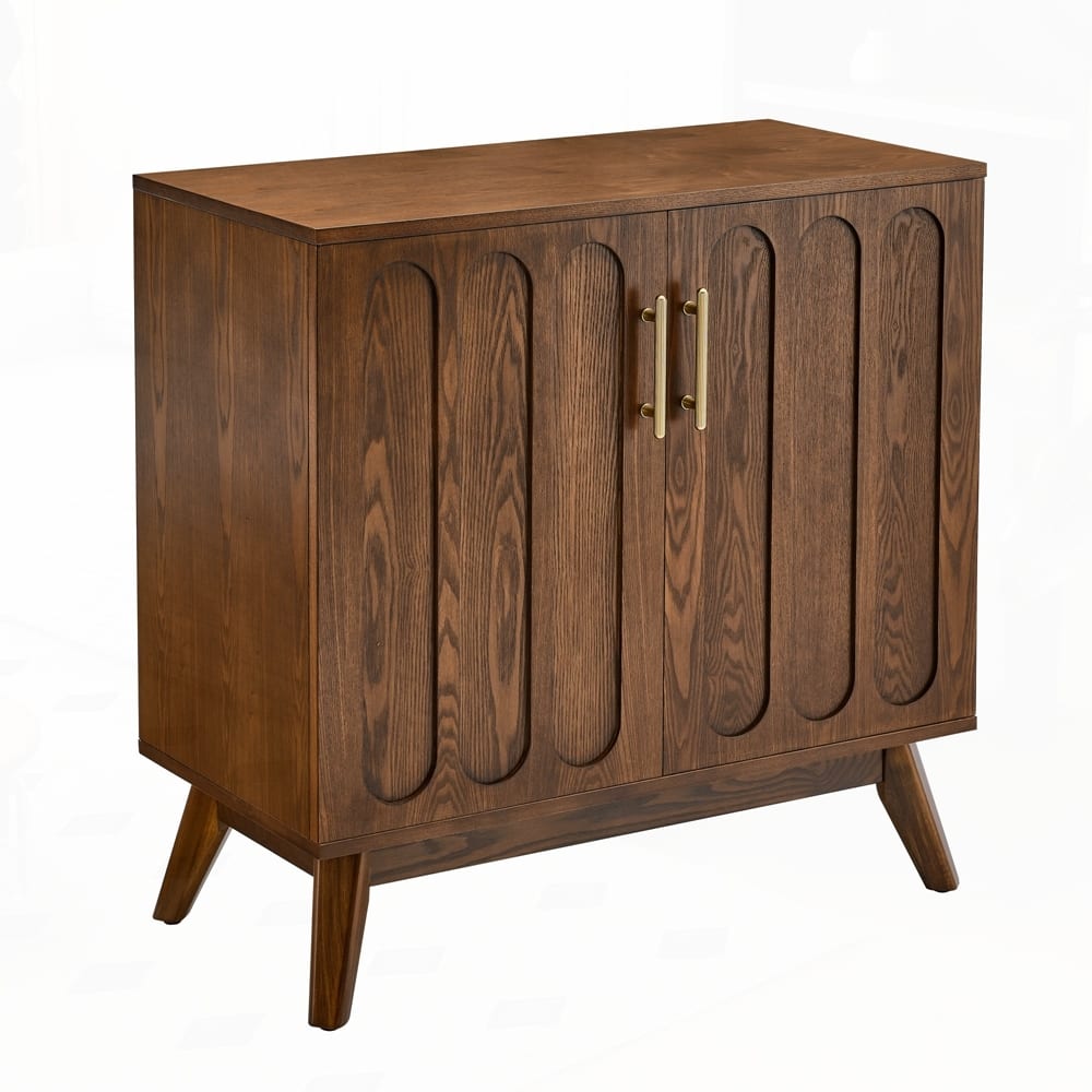 Fluted Sideboard Cabinet with Adjustable Shelves and Solid Wood Leg