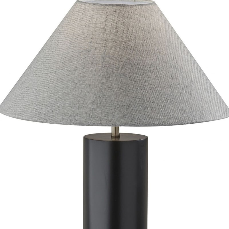 Wood Base Bedside Table Lamp with Grey Cone Fabric Shade - 18” x 18” x 25.5” (D x W x H)