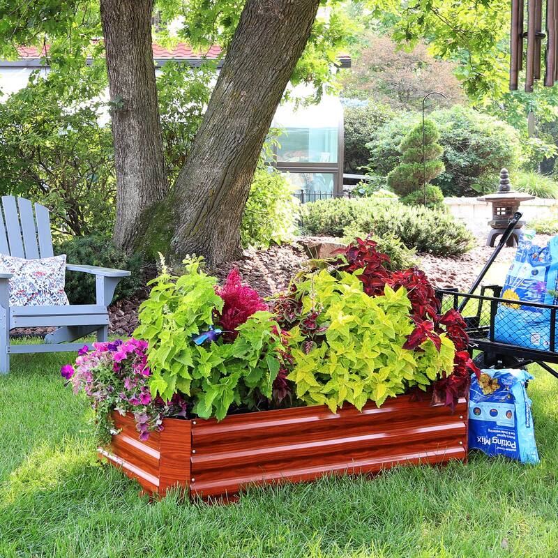 Sunnydaze Galvanized Steel Raised Garden Bed - 4' x 2' Rectangle - Single - Woodgrain
