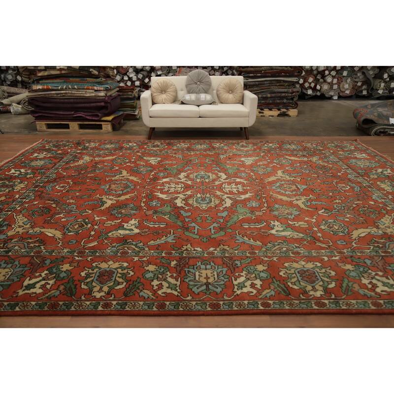 Hand Knotted Oriental 100% Wool Carpet Transitional All-Over Oranges & Rust Oushak Area Rug - 14' 10'' X 11' 9''