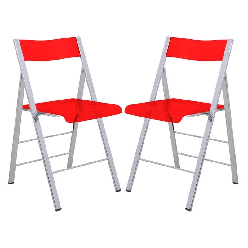 Menno Modern Acrylic Folding Dining Chairs with Stainless Steel Frames and Rubber Pads (Set of 2) - Red