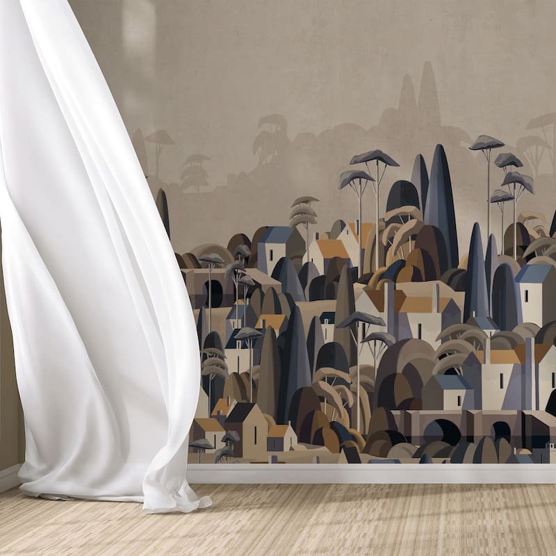 Moody Village Landscape Wallpaper Mural