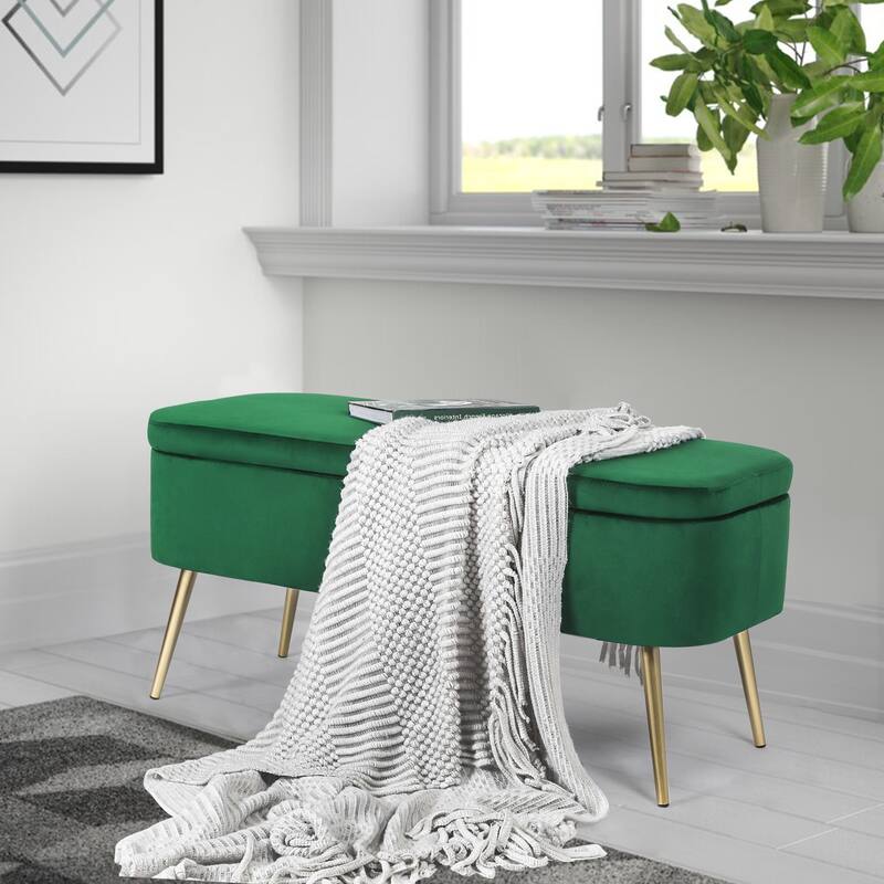 Adeco Velvet Storage Ottoman Footrest Lift Top Storage Ottoman Bench