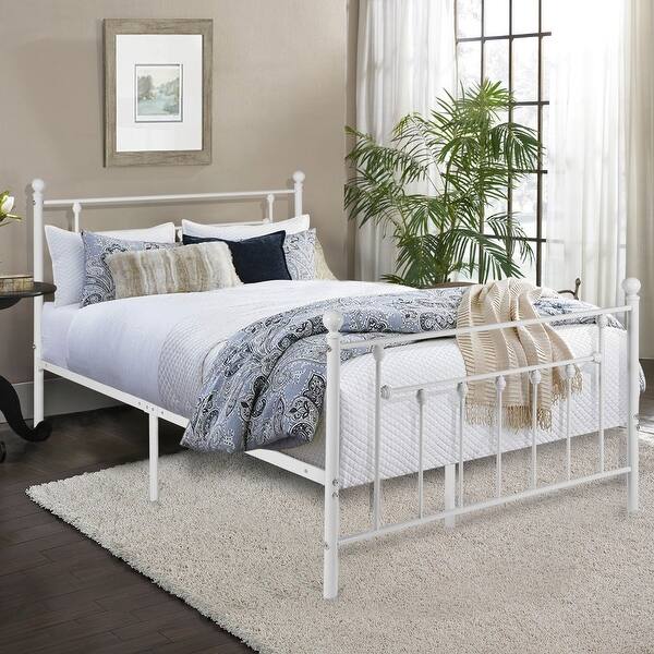 Shop Vecelo Antique White Metal Bed With Pipe Frame Headboard