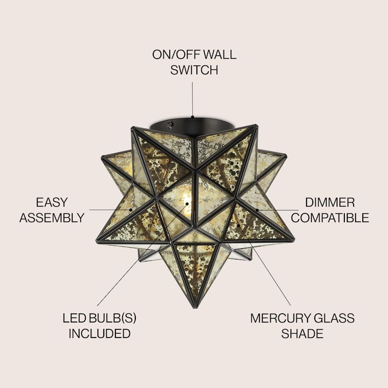Lynn Moravian Star Metal/Clear Glass LED Flush Mount, by JONATHAN Y - 12"