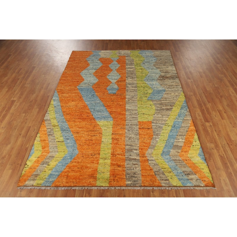 Moroccan Oriental Area Rug Handmade Tribal Geometric Wool Carpet - 6'9" x 9'9"