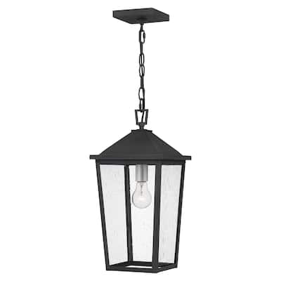 Mottled Black One Light Outdoor Hanging Lantern from the Stoneleigh Collection