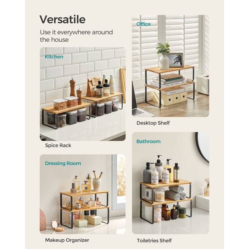Set of 2 Two-Tier Wooden Kitchen Counter Shelves Organizers Perfect for Small Space
