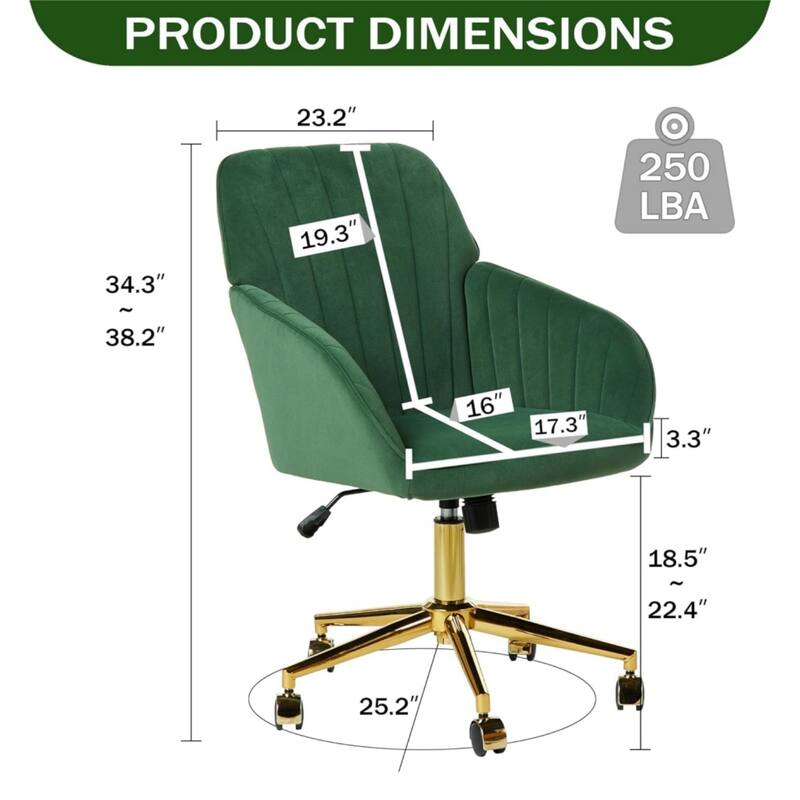 Velvet Adjustable Home Office Swivel Leisure Desk Chair with Gold Base