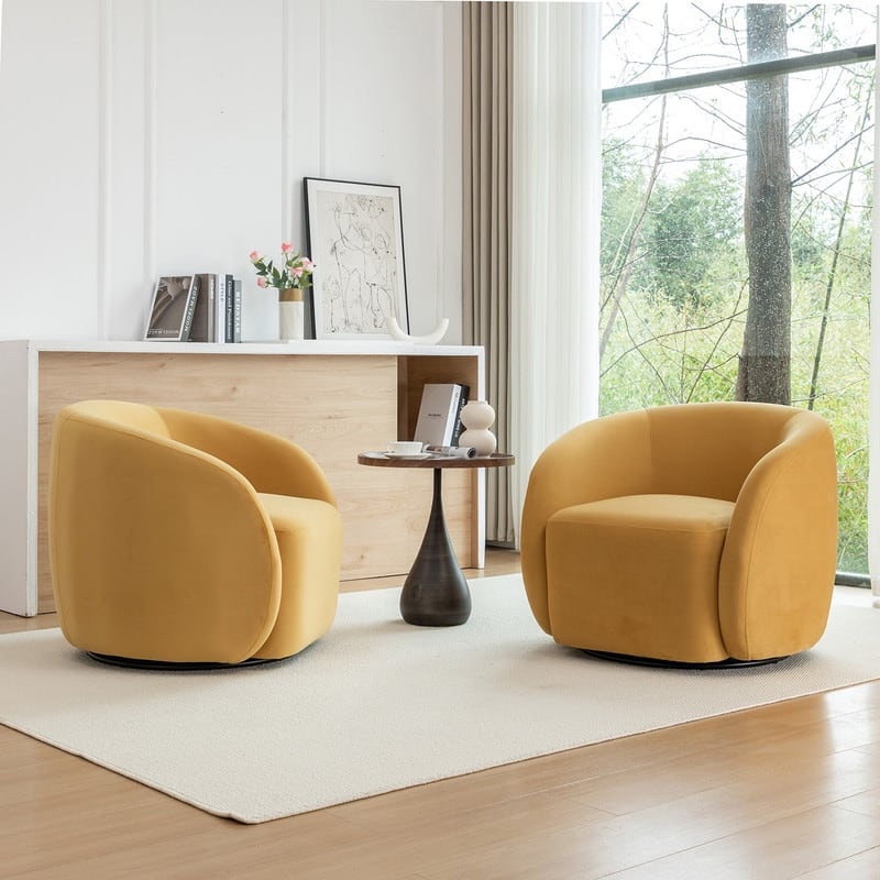 SEYNAR Modern Glam Velvet Upholstered 360 Degree Swivel Accent Armchair Set of 2