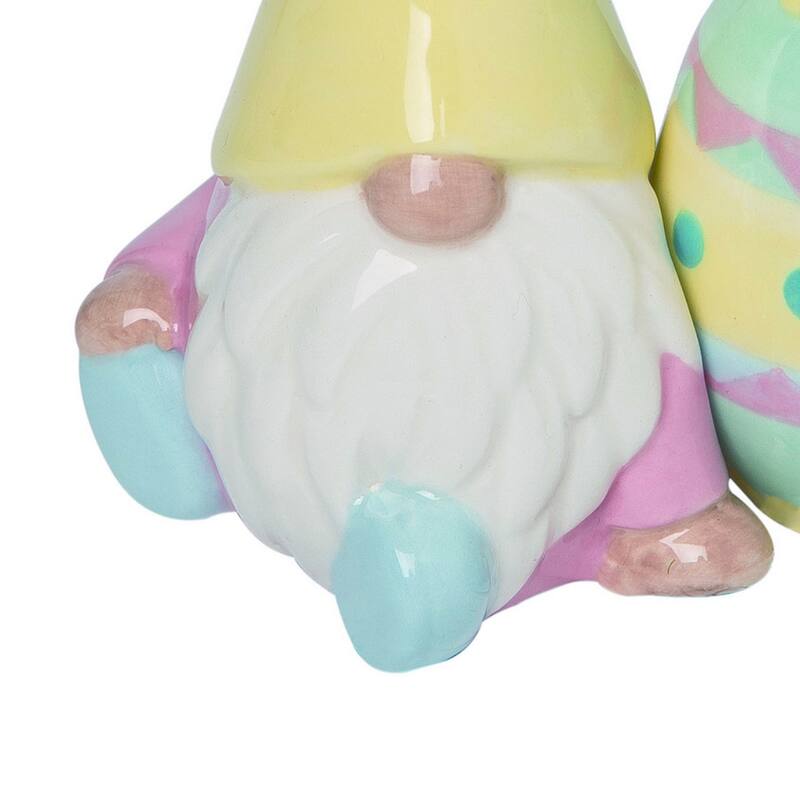 Transpac Dolomite 5 in. Multicolor Easter Sitting Gnome and Egg Salt and Pepper Shaker Set of 2