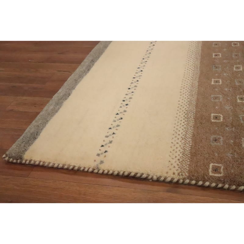 Hand Knotted Oriental 100% Wool Carpet Tribal Geometric Beige & Ivories Gabbeh Area Rug - 7' 11'' X 5' 4''