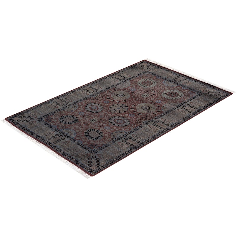 Overton Hand Knotted Wool Vintage Inspired Modern Contemporary Overdyed Red Area Rug - 3' 2" x 4' 10"