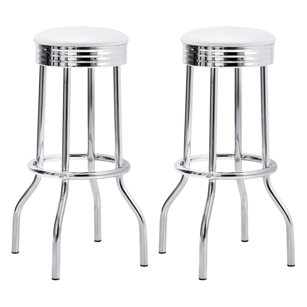 Retro Upholstered Metal Swivel Bar Stool (Set of 2)