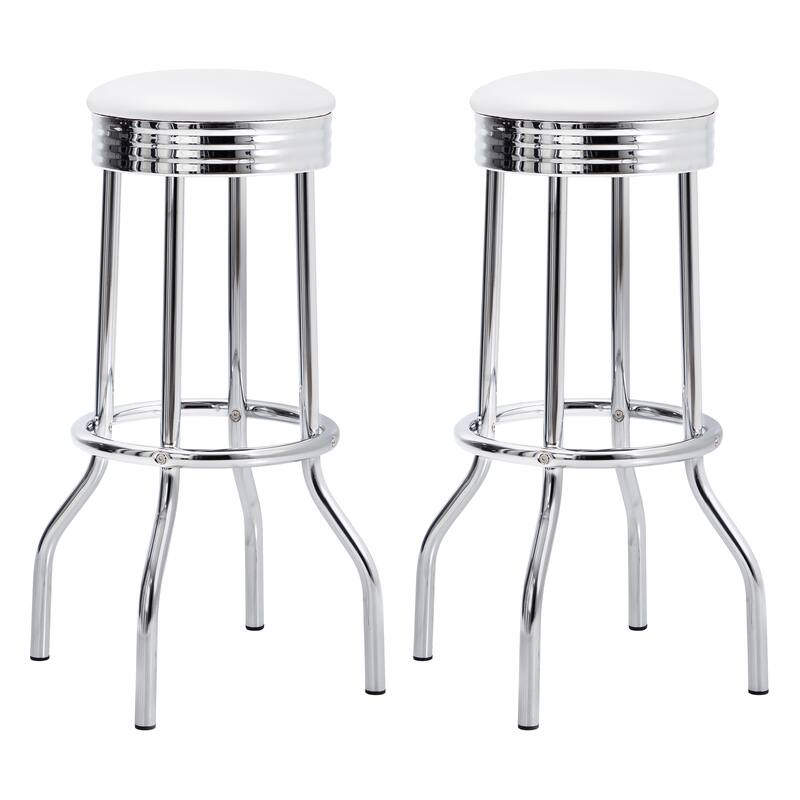 Midge White Upholstered Metal Swivel Bar Stool (Set of 2)