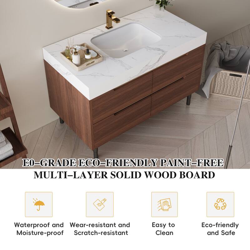 GDFStudio - Luxury 35.4" Versatile Floating/Freestanding Sintered Stone Bathroom Vanity with Ceramic Sink & Soft-Close Drawers