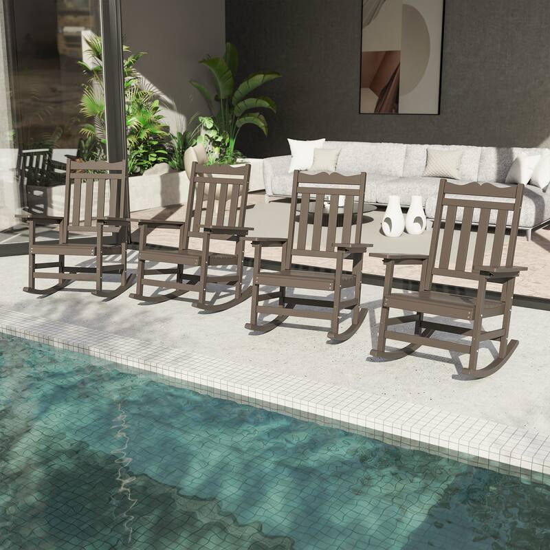 Livoosun 4 Pieces Patio Adirondack Chairs Outdoor Plastic Rocking Chair - Brown