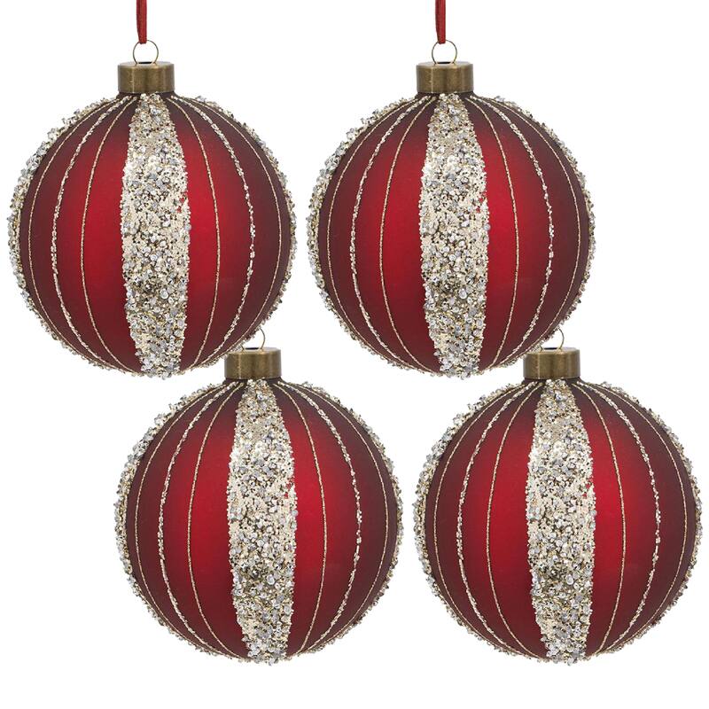 D4.7" Christmas Ball Ornaments, Glass Decorative Hanging Ball Christmas Tree Ornaments for Holiday Decorations, Set of 4