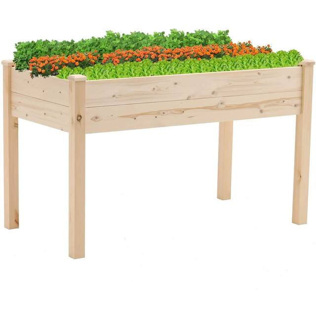 SUNCROWN Outdoor 4 ft Wooden Raised Garden Bed Elevated Planter Box