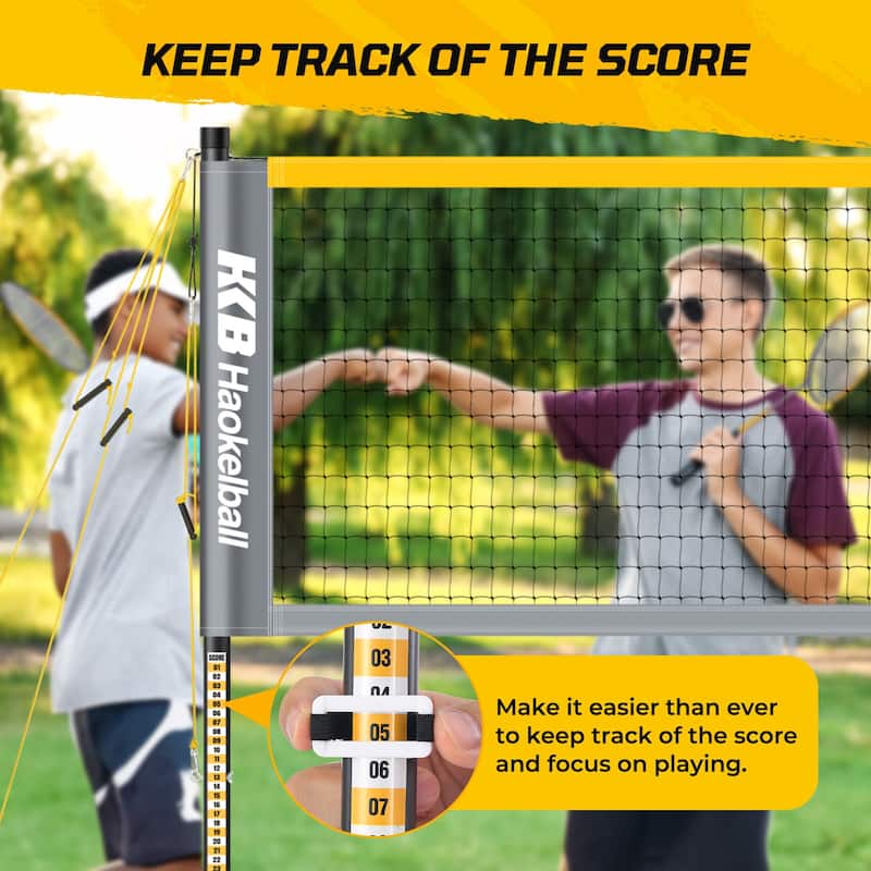 Haokelball Professional Badminton Set with Net Tension Adjuster, 4 Rackets, 4 Nylon Shuttlecocks, and Carry Bag - Gray