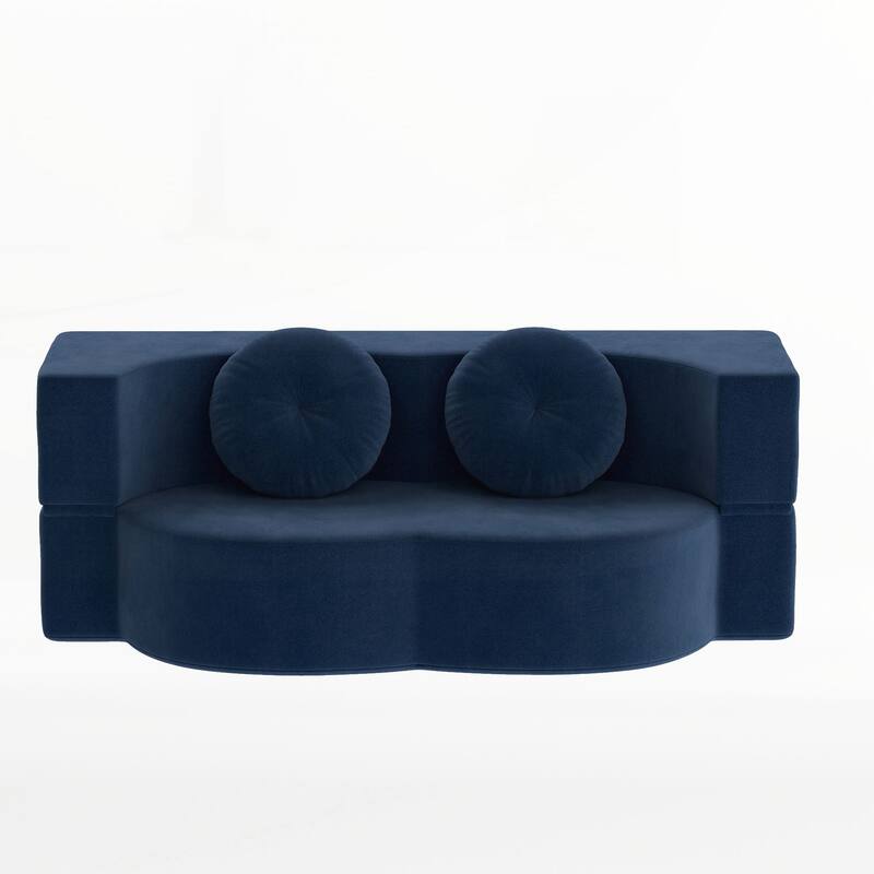 Modern Floor Sofa with 2 Pillows,Convertible Plush Corduroy Foam-Filled Sleeper Sofa Bed