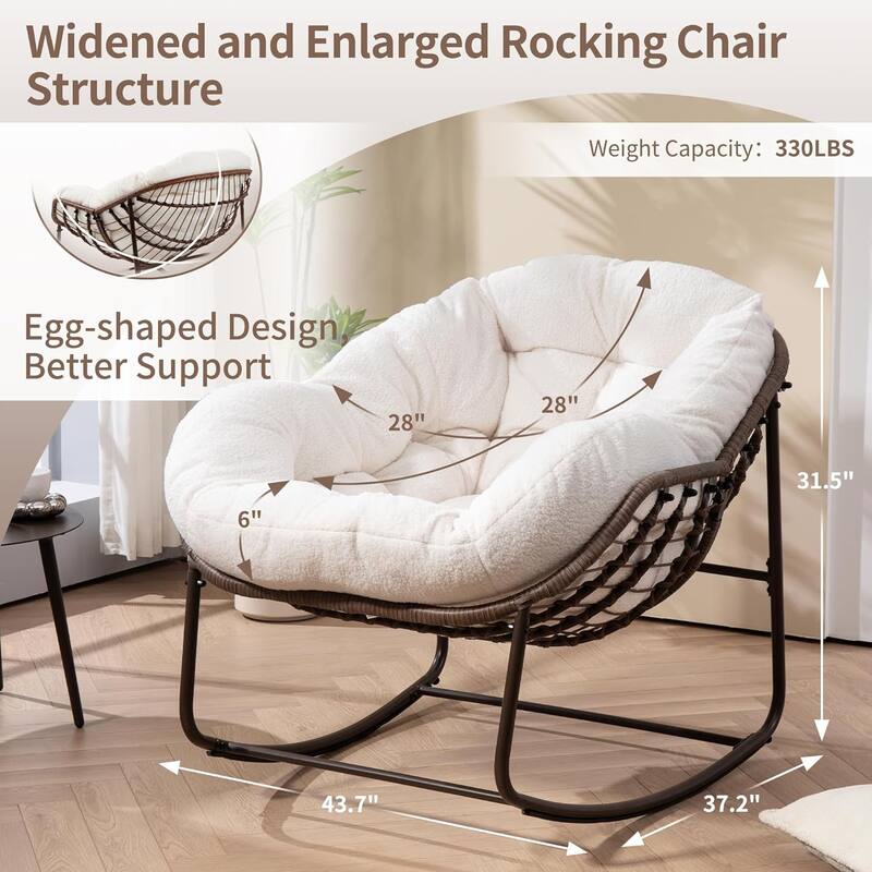 Outdoor rattan rocking chair, padded penguin rocking chair,lounge chair Outdoor for Front Porch,Living Room,Patio,Garden