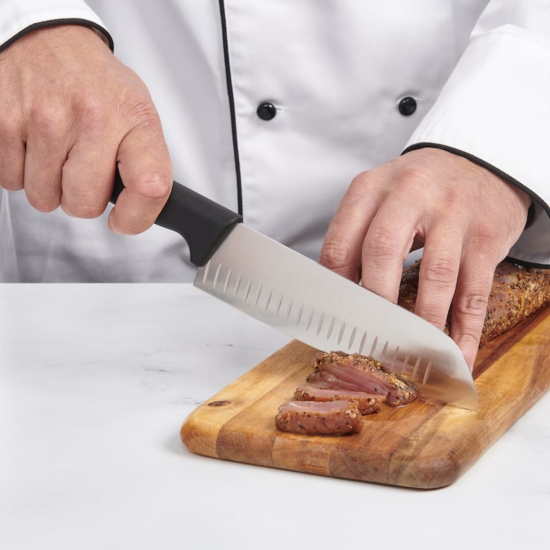CatCora Granton Santoku Knife, Professional 7-Inch German Steel Blade, Ergonomic Soft-Grip Handle, NSF-Certified Kitchen Knife